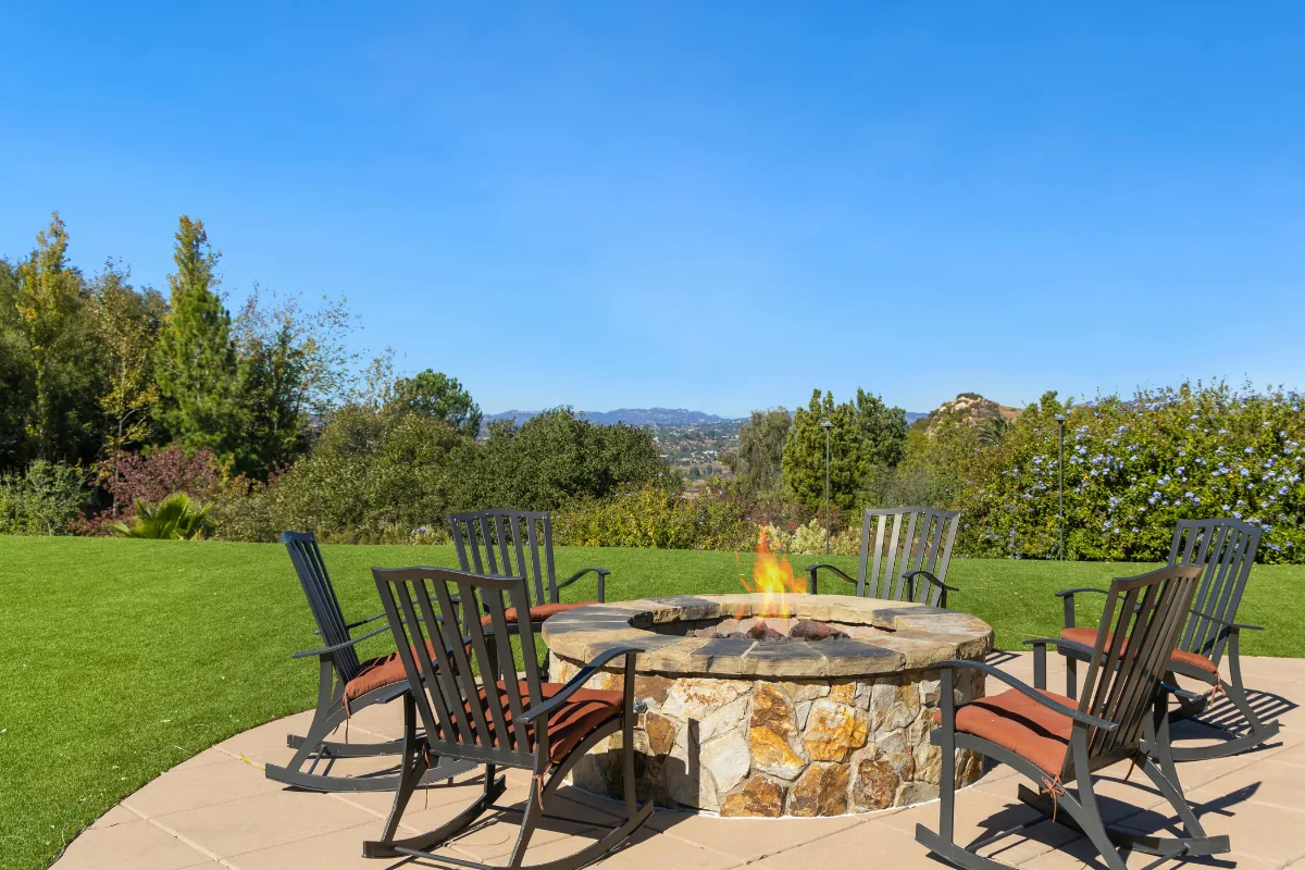 Concrete patio with stone fire pit and seating NC Foothills — The Foothills Concrete Company